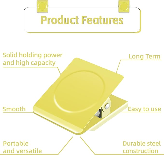 Grtard Strong Magnetic Clips, 2.2 Inch Extra Large Magnetic Clips Heavy Duty, 4Pack Magnet Clip for Fridge, Clip Magnets for Refrigerator, Whiteboard, Classroom, Kitchen, Office Organizer (Yellow)