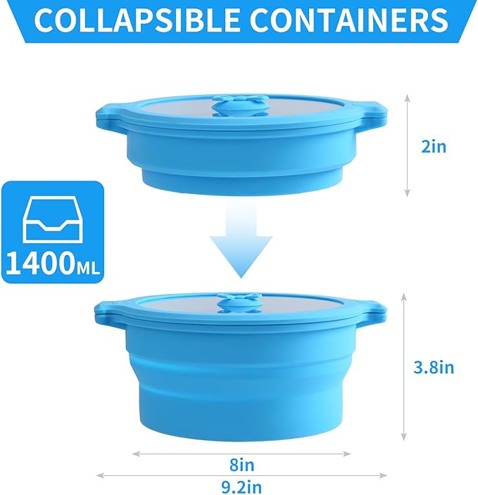 Collapsible Silicone Microwave Cookware Cooker Steamer for Cooking with Lids, 0.8L and 1.4L Glass Food Storage Container Sealed Bowl Mixing Bowls 3pc Set BPA Free