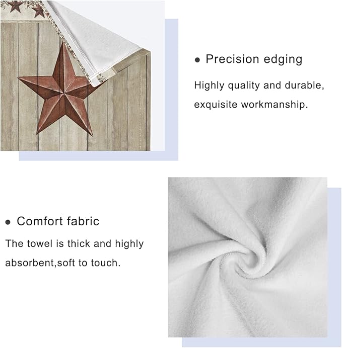 Rustic Bath Towels Set,Soft Absorbent Western Texas Star Primitive Berries on Country Wooden Barn Plank 3 Piece Luxury Bathroom Towels,1 Bath Towel,1 Hand Towel,1 Washcloth for Spa,Gym