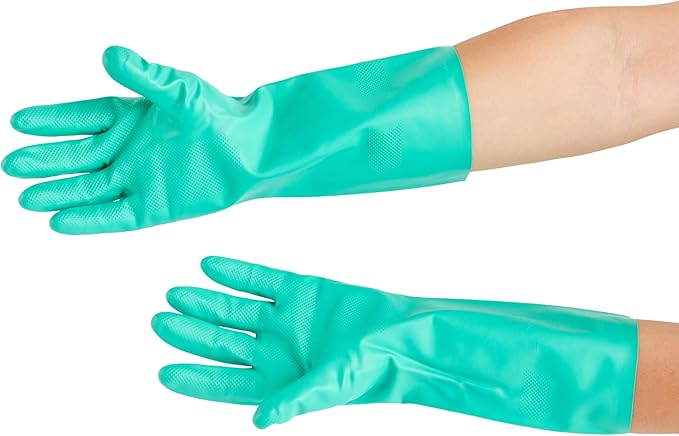 Green Cleaning Gloves 10 Pairs 15 Mil Thick Medium Heavy-Duty Nitrile Gloves With Long Cuff No-Latex Flock Lining For Use In Hospitals, Laboratories, Kitchens and Households