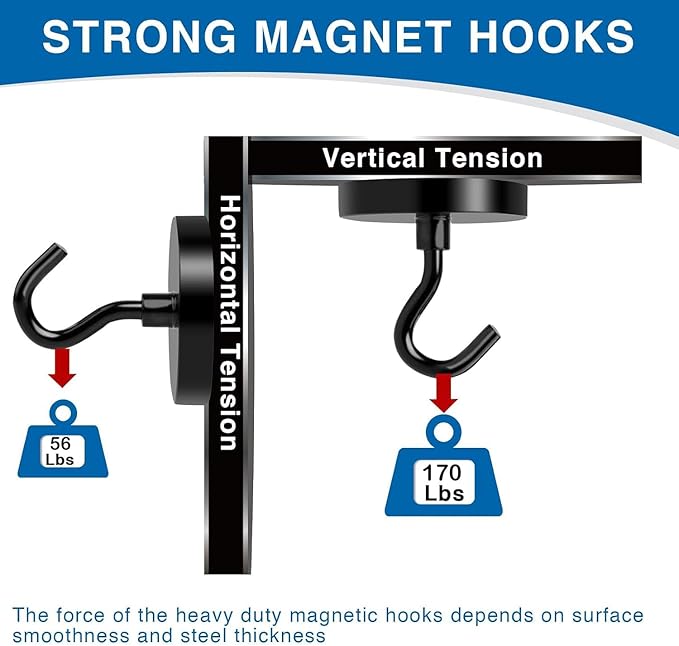 LOVIMAG Magnetic Hooks Heavy Duty, 170LBS Magnet Hooks for Cruise Cabin, Cruise Door Magnets with Epoxy Coating for Hanging, Strong Neodymium Magnets for Ceiling, Home Improvement Must Haves-6 Pcs