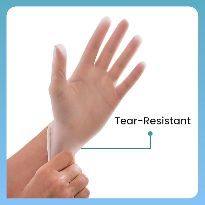 HCS Clear Vinyl Gloves - Disposable, Latex-Free, Powder-Free - Vinyl Disposable Gloves, Cooking, Food Prep, Cleaning, Exam