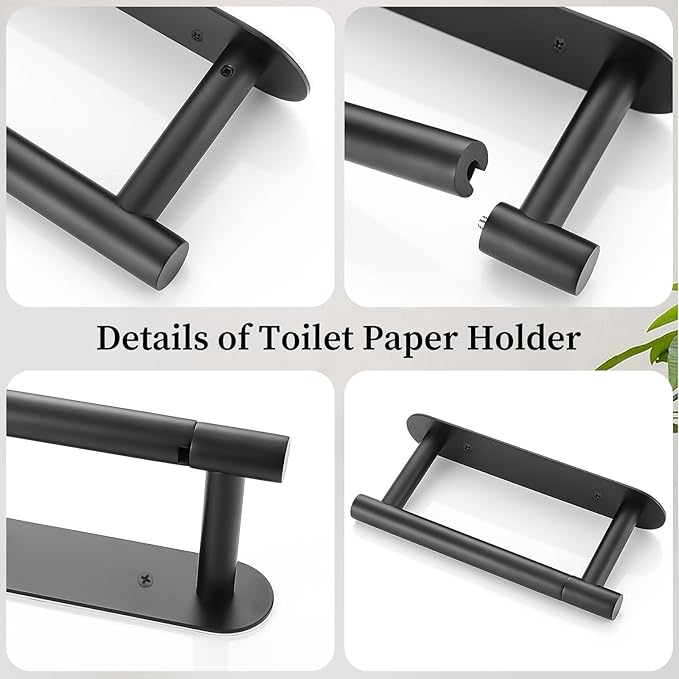 2 Pieces Matte Black Toilet Paper Holder, Upgraded Commercial Toilet Paper Dispenser Toilet Roll Holder, Modern Double Base Paper Towel Holder Wall Mount for Bathroom, Kitchen