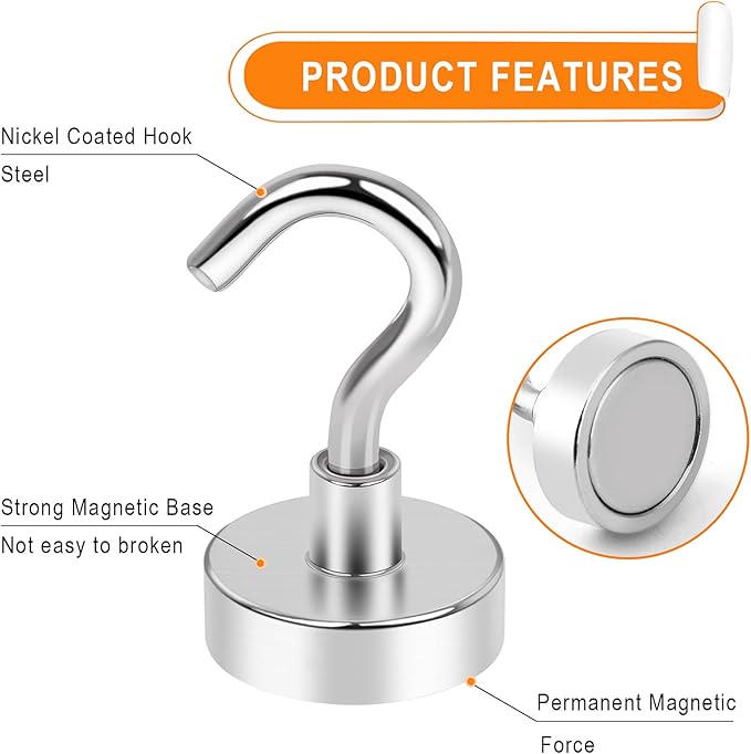 MIKEDE Magnetic Hooks Heavy Duty, 30LB Strong Rare Earth Neodymium Magnets with for Hanging, Hanger Cruise Kitchen, Home, Workplace, Office and Garage, 75 Pack