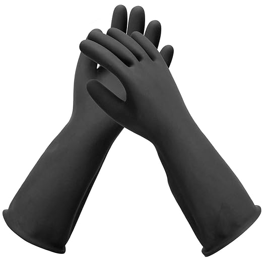 Chemical Resistant Gloves, 14" Long Black Waterproof Alkali/Acid/Oil Resistant Reusable Heavy Duty Rubber Gloves for Cleaning, Dishwashing, Gardening