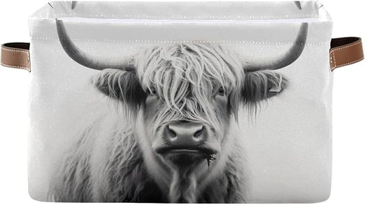 Storage Basket Highland Cow Storage Bin Cube with Handles Foldable Storage Baskets for Shelves Living Room Home Decor 1PC
