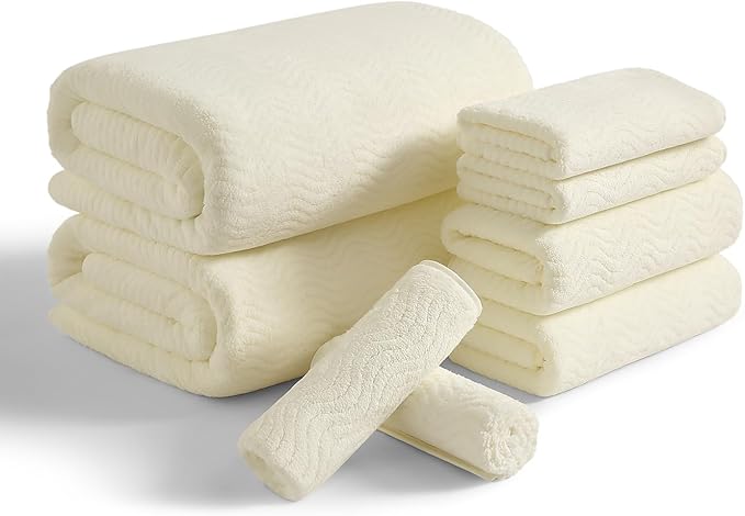 8 Piece Bath Towel Set — 2 Oversized Large Bath Sheet,2 Hand Towels,4 Washcloths — Ultra Soft Cozy Bath Towel Set for Bathroom Hotel Gym Spa,Highly Absorbent Quick Dry Bathroom Towel Collections,Cream