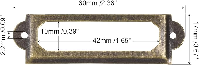 uxcell Metal Label Holders, 60x17mm 60pcs File Name Card Tag Label Holder Frame for Office Library Drawer Cabinet Shelves, Bronze Tone