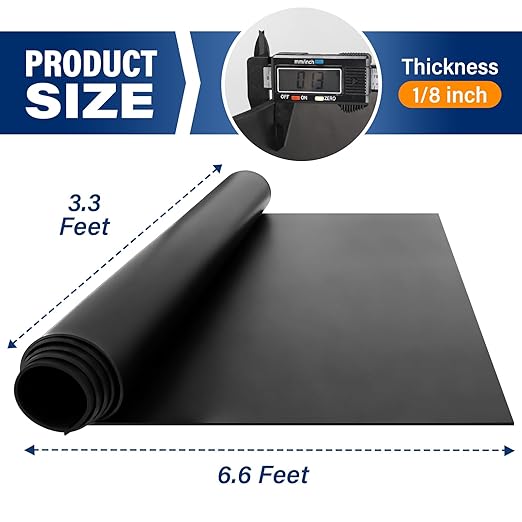 Solid Rubber Sheet Roll 80"x40"x1/8" Heavy Duty Neoprene Rubber Sheet, Perfect for DIY Gasket Material, Anti Vibration Pads, Sealing Strip, Floor Protection, Crafts, Mat, Black.