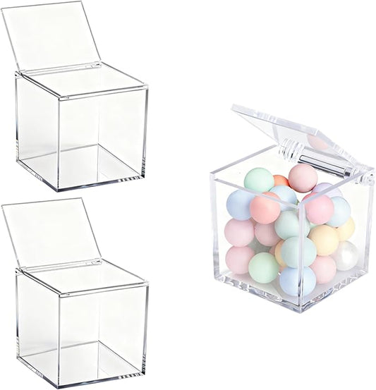 KissYou Acrylic Box 2 Packs Plastic Display Box with Lid Small Multipurpose Storage Box for Keepsakes, Jewelry,Candy Acrylic Square Cube
