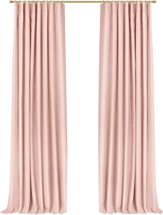 INOVADAY 100% Blackout Curtains for Bedroom, Black Out Curtains 96 Inch Long, Clip Rings Linen Blackout Drapes, Thermal Insulated Room Darkening for Living Room, 2 Panels - Blush Pink,W50xL96