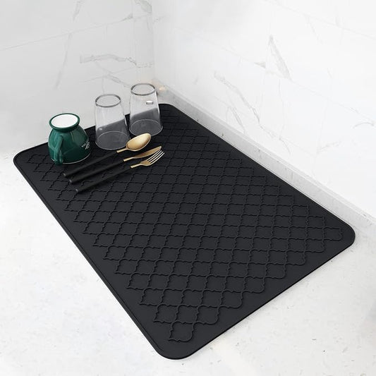 AMOAMI-Dish Drying Mats for Kitchen Counter-Silicone Dish Drying Mat-Kitchen Dish Drying Pad Heat Resistant Mat-Kitchen Gadgets Kitchen Accessories Kitchen Small Appliances(16" x 24", BLACK)