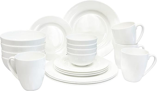 Bone China 20 Piece Dinnerware Set, Service for 4, White, Microwave Safe, Dishwasher Safe,Chip Resistant, Translucent, Elegant giftware, Dish set, For, Essential Home, Everyday Living, Kitchen Set