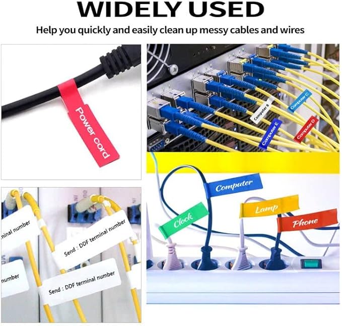 270 PCS Tear Resistant Cable Labels, 9 Colors Waterproof Cable Tags Wire Labels for Management, Cord Label Can Write On, Self Adhesive Wire Label Printable for Laser Printer and Handwriting