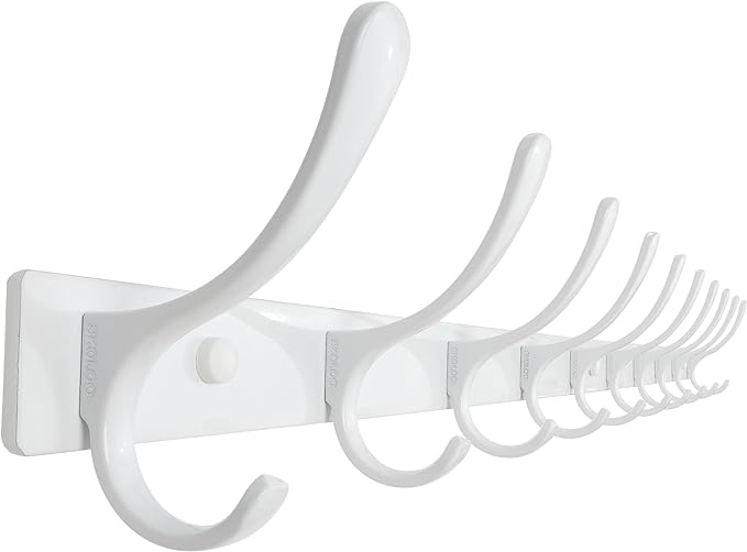SKOLOO Wall Mounted Coat Rack - 10 Hooks, Heavy Duty, Stainless Steel, Metal Wall Hangers, Sturdy Coat Hooks for Hanging Coats, Jacket, Clothes, Hat, White