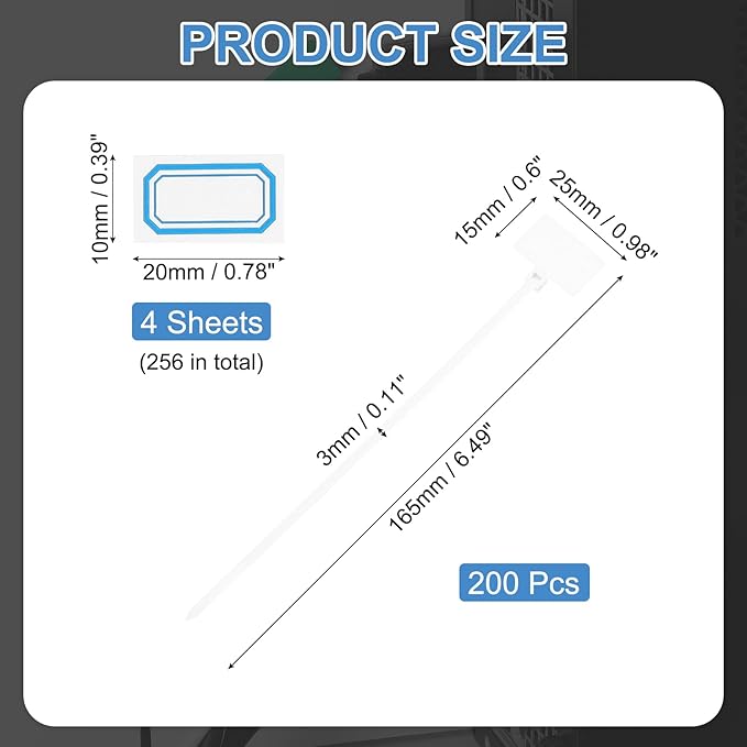 PATIKIL 6inch Zip Ties, 200pcs Cable Ties Tags Nylon Wire Marking Label Self Locking Plastic Straps Write on with Label Tags Paper for Organization Cord Network Ethernet Marking, White