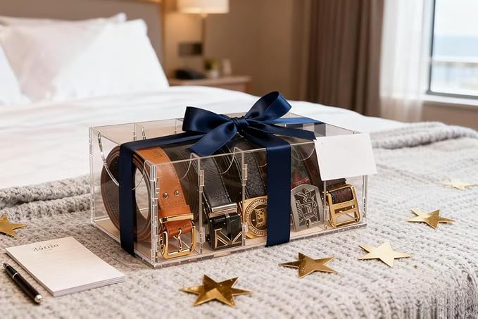 ECOSEAO Belt Organizer, Acrylic Belt Storage Holder for The Closet, Display Case for Tie and Bow Tie (7 Ties-L)