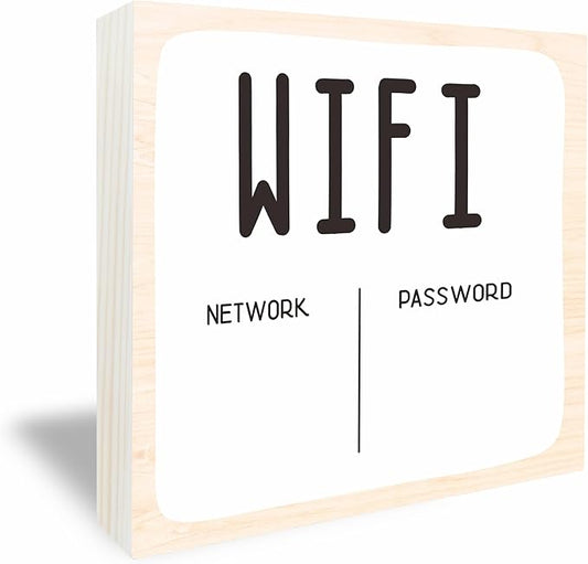Minimalism WiFi Password Wooden Box Sign, 6X6 Inch Rustic Desk Decor For Home & Office Decoration & Accessories - A11