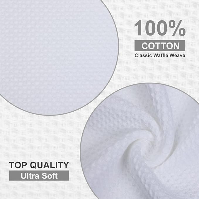 Kitinjoy 100% Cotton Kitchen Dish Cloths (12 X 12 Inches, White), 8 Pack Waffle Weave Ultra Soft Absorbent Dish Towels for Drying Dishes Quick Drying Kitchen Towels Dish Rags