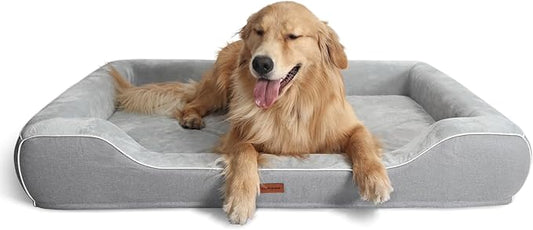 Extra Large Orthopedic Dog Bed with Cooling Gel Memory Foam,Waterproof XXL Dog Couch Bed with Removable Washable Cover,48 inch Pet Sofa with High Resilience Foam Sides for Old Pets,Grey