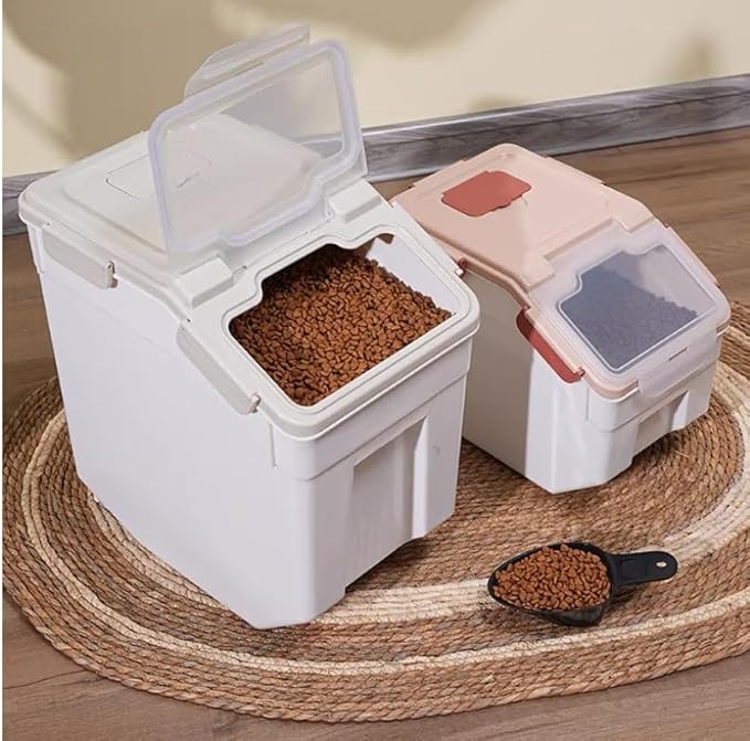 Rice Container 25 lbs Airtight, 4 Packs Flour Storage Containers Bin with Wheels Seal Locking Lid, BPA Free, Measuring Cup & Scoop, Kitchen Organizer Boxes for Grain, Sugar, Beans, Cereal (Grey)