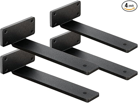 4 Pack Shelf Brackets 12 Inch Floating Shelf Bracket 1/5 inch Thick Heavy Duty Hidden Shelf Brackets Iron Metal Brackets for Shelf Support with Screw Included