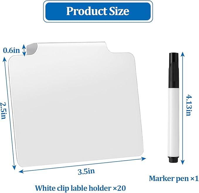 20 PCS Basket Labels,Clip On PVC Labels with Pen for Storage Bins, Removable Label Holders,Basket Tags