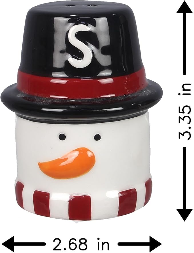 Young’s Inc Ceramic Christmas Marshmallow Snowman Salt & Pepper Set – Cute Red & Black Holiday Tabletop Shakers, 3.35" Small Size for Christmas Dining & Winter Kitchen Decor