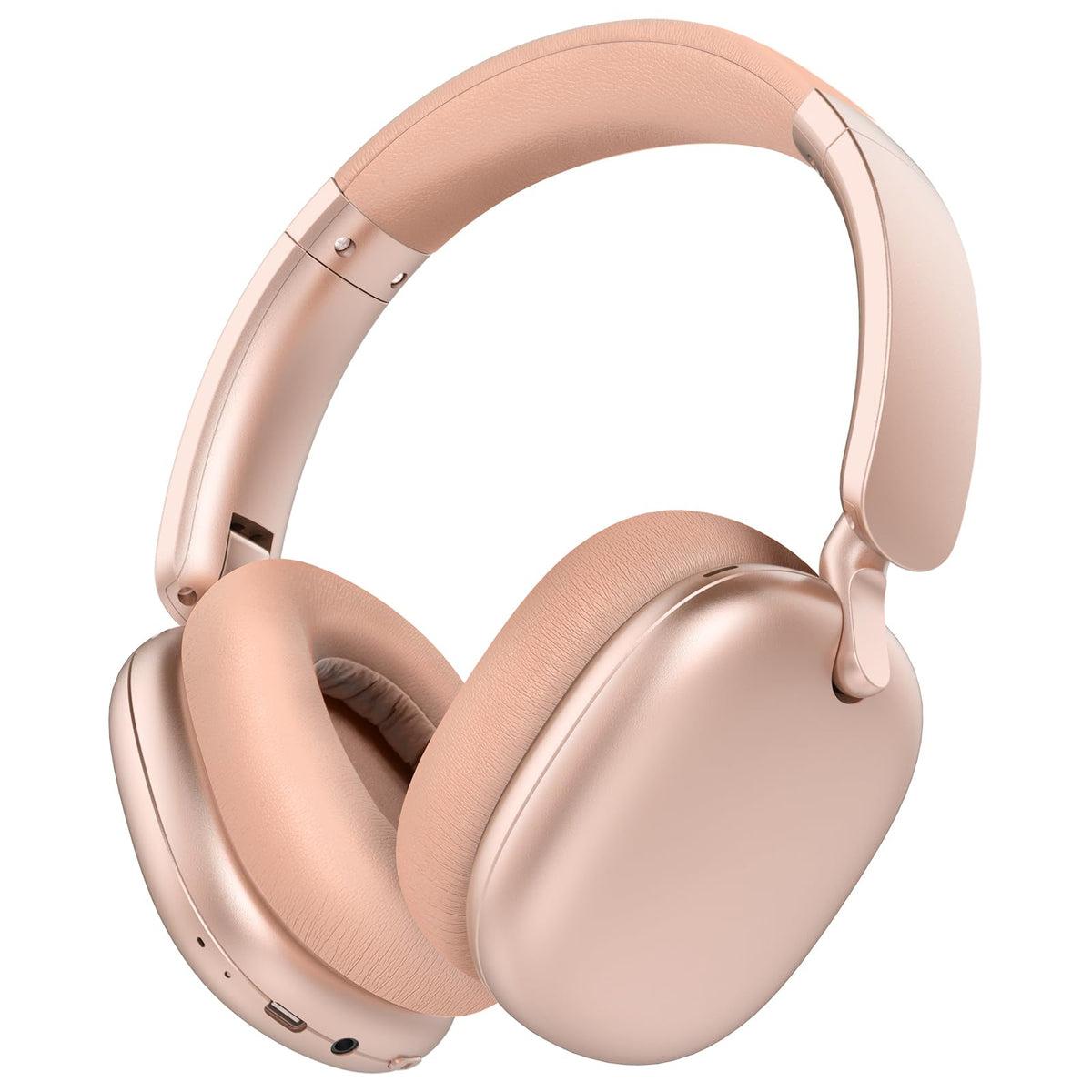 C6 Active Noise Cancelling Headphones, Wireless Over Ear Bluetooth Headphones, 60H Playtime, Lightweight Folding Comfort Fit Ear Cups Headset with Mic for iPad/PC/Home Rose Gold