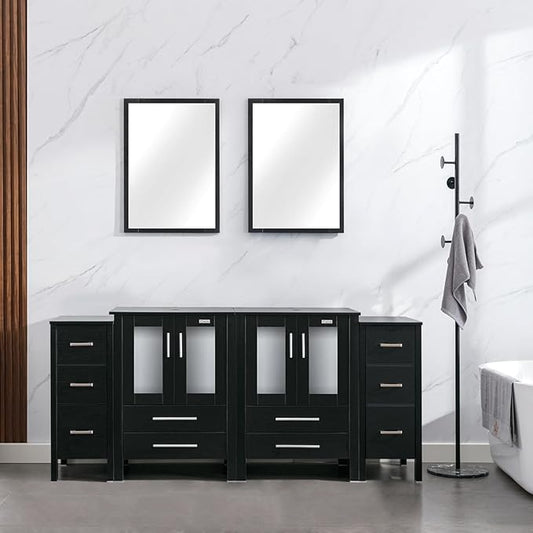 eclife 72" Modern Bathroom Vanity Sink Combo Freestanding Cabinet with Small Side Cabinet, Without Vessel Sink, Faucet, Drain (Black Vanity Only)