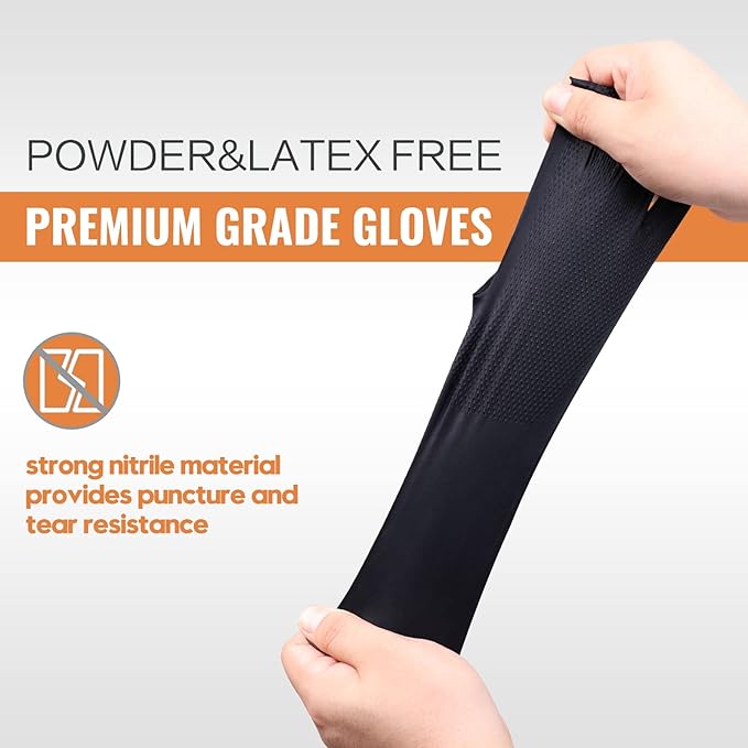 Wostar Black Raised Diamond Texture 8 Mil Nitrile XLarge Glove Latex & Powder Free 100 Count Black Nitrile Disposable Glove