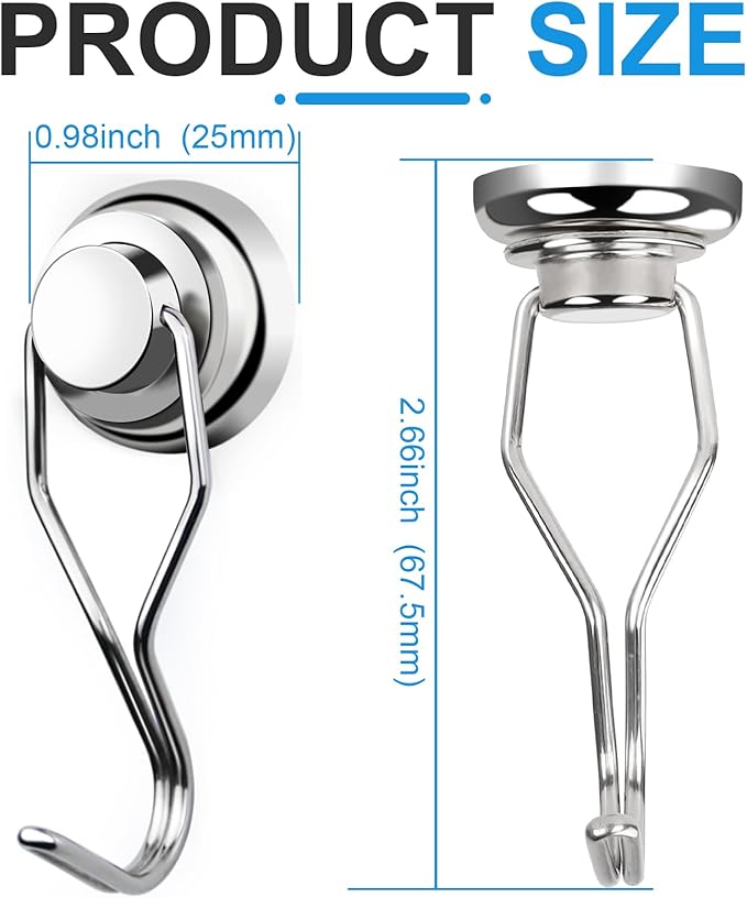 E BAVITE Swivel Swing Magnetic Hooks, 80lbs Heavy Duty Neodymium Magnet Hook with Epoxy Coating for Refrigerator, Cruise, BBQ Grill Tools etc, 2.66in in Length, Pack of 8