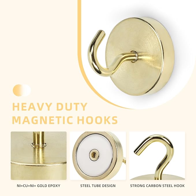Neosmuk Magnetic Hooks, Cruise Ship Essentials, 10lb+ Heavy Duty Magnetic Hooks for Cruise Cabins, Refrigerator, Grill, Hanging, and Travel | Extra Strong Must-Haves Magnet Hook,Gold