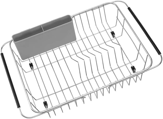 SANNO Expandable Pull Out Drawer Organizer and Storage for Kitchen Organization, Over The Sink Expandable Dish Drying Rack, Dish Drainer, Dish Rack Dish Drainer Rack, Stainless Steel