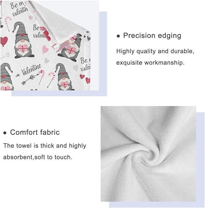 Cute Gnomes Hearts Pink Towels Set of 3 Romantic Romantic Love Spring White Bathroom Towel Soft Absorbent Bath Hand Towels Washcloth Guest Towel Sets Mother Valentine Decorations