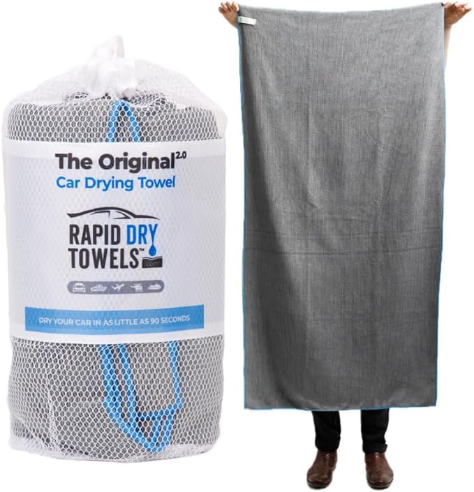 Rapid Dry Towels Original 2.0 Microfiber Car Drying Towel — 150 x 75cm — Extra Large Channel Weave Drying Cloth — Ultra Absorbent, Scratch-Free, Auto Detailing Towel for Cars SUVs Trucks & Boats