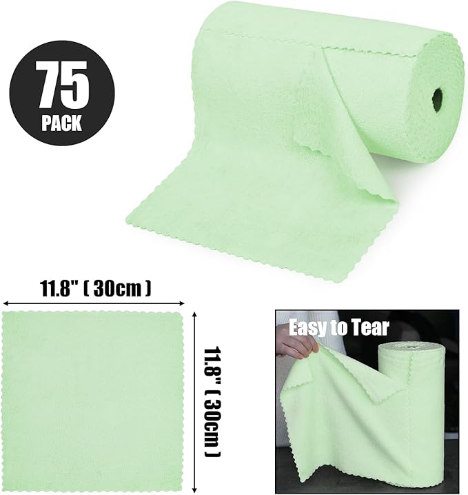 Microfiber Cleaning Cloth Roll 75 Pack Green+SOOWASH Microfiber Cleaning Cloth Roll 75 Pack Pink