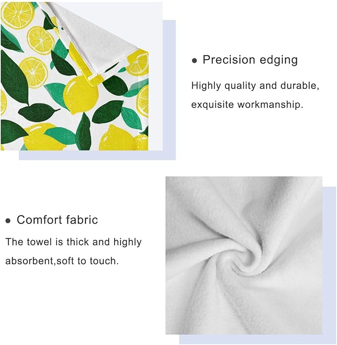 Fresh Lemon Towels Set of 3 Yellow Lemons Leaves Bathroom Towel Soft Absorbent Bath Hand Towels Washcloth Guest Towel Sets Bathroom Decorations
