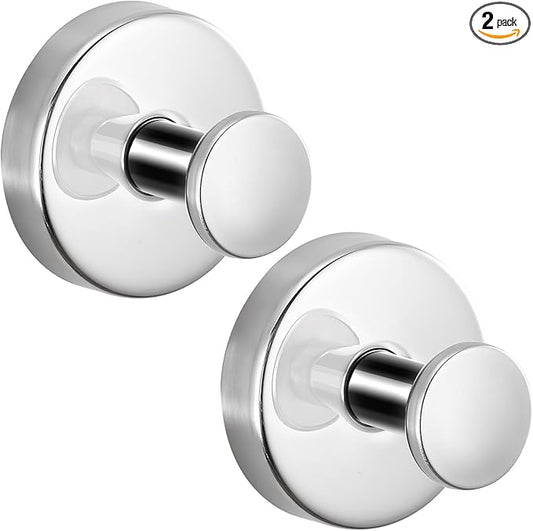 Reusable Heavy Duty Suction Cup Hooks for Kitchen/Bathroom/Shower - Wet-Proof Hooks for Towels, Robes, Loofah&Wreaths/No Drill Mounting on Glass, Tile, Metal (2, Polished Chrome)