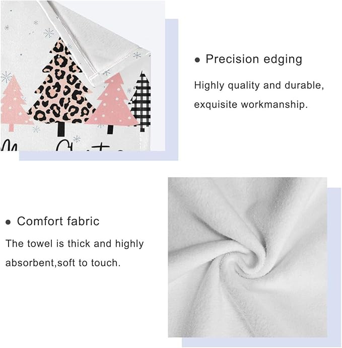 Plaid Pink Christmas Tree Towels Set of 3 Winter Forest Leopard Tree Grey Snowflakes Bathroom Towel Soft Absorbent Bath Hand Towels Washcloth Guest Towel Sets Xmas Holiday Decor