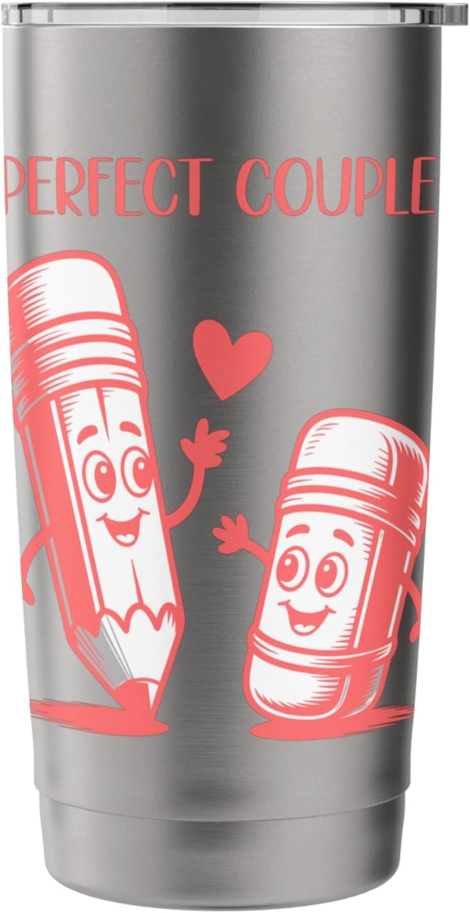 Perfect Couple Adorable Pencil Eraser Pair Stainless Steel Insulated Tumbler