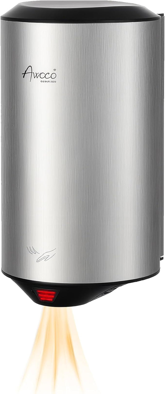 Awoco Round Compact Stainless Steel 1350W 120V Automatic High Speed Commercial Hand Dryer, UL Listed