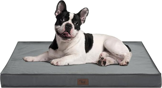 Outdoor Orthopedic Dog Bed for Medium Dogs & Cats, Waterproof Flat Pet Mat with Egg Crate Foam & Washable Removable Oxford Cover, 30x20 Inch, Grey