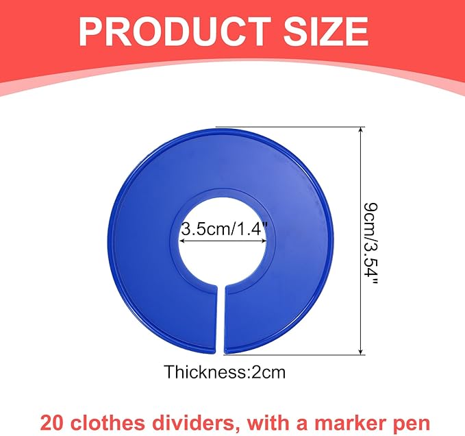 uxcell Clothes Dividers,20 Pack Round Closet Rack Dividers Clothing Rack Size Dividers Blank Labels with Marker Pen Writable & Reusable for Hanging Clothes Sorting Size, Dark Blue