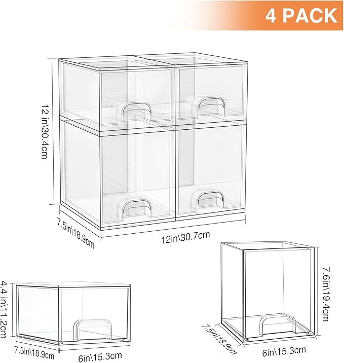 TOOGE Stackable Baby Bottle Organizer: Acrylic Bottle Organizer Baby Storage Drawers Clear Bottle Station Organization for Countertop Cabinet Vanity with 4 in 1 Cup Lid Cleaning Brush & Label - Tall