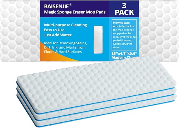 Magic Sponge Eraser Mop Pad, Melamine Sponge Cleaning Pads Refills Suitable for 15" Flat Mop Head,for Home Kitchen Bathroom Swimming Pool Boat