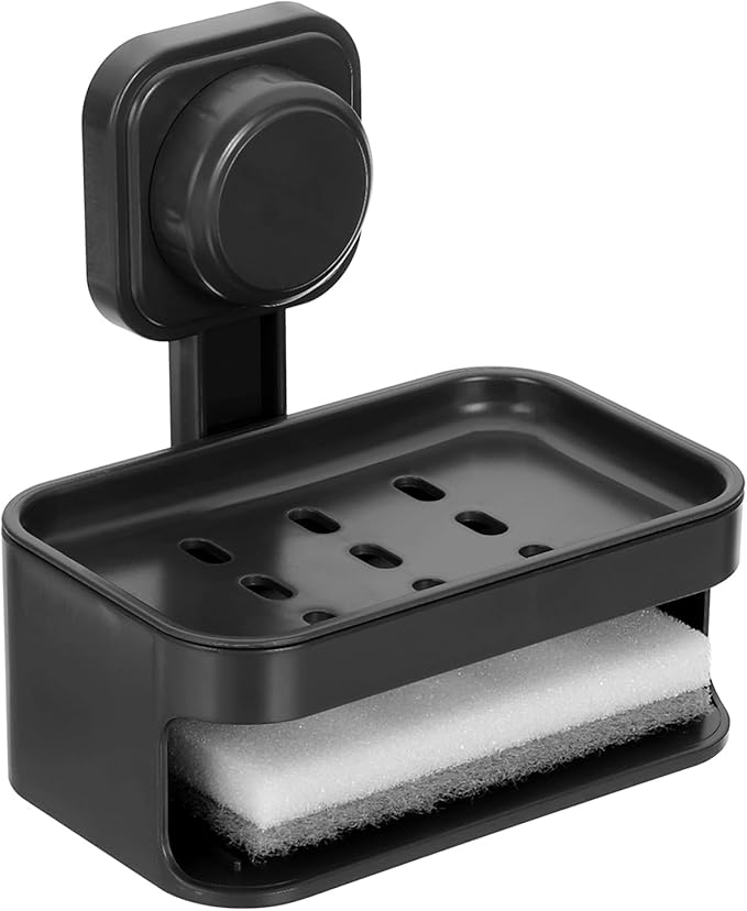 uxcell 1Pcs Suction Cup Soap Dish, Removable and Reusable Wall Mounted Double Bar Soap Holder for Shower No-Drilling Sponge Holder for Bathroom Kitchen, Black