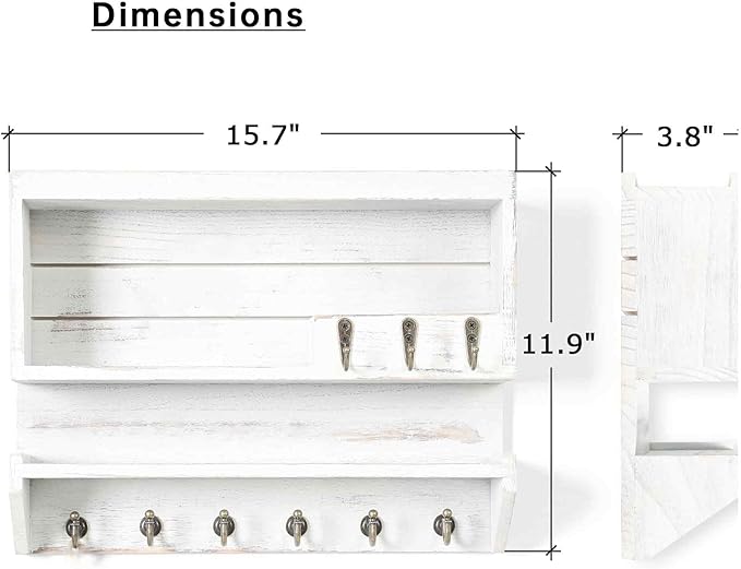 Innovation Premium Pine Wood Key Holder for Wall - Handcrafted Mail Organizer & Wall Mount Key Holder with 9 Sturdy Hooks, Finely Sanded & Hand-Sprayed Entryway Decor, Ivory