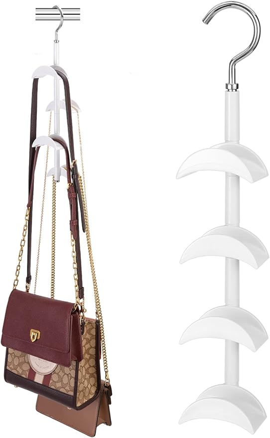 Purse Hanger for Closet - Rotating Handbag Hanging Hook Bag Storage Space Saver with 4 Hooks, Hanging Organizer for Scarf Handbag Belt
