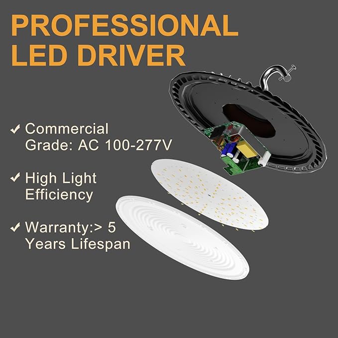 350W LED High Bay Light 5000K Daylight UFO Commercial Bay Light, AC100-277V 52500LM (1400W MH/HPS) High Bay LED Shop Lights, Plug and US Hook Included 𝟓𝐘𝐞𝐚𝐫𝐬 𝐖𝐚𝐫𝐫𝐚𝐧𝐭𝐲-6Pack